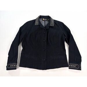 Christine Alexander Dark Denim Swarovski Crystal Studded Jacket Blazer Women's M